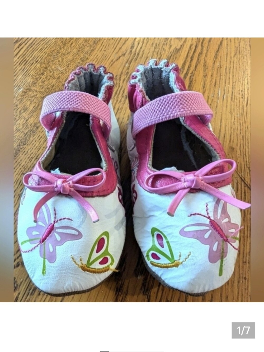 Robeez leather butterfly baby shoes White & Pink Cute Baby Shoes Sz 6-12 months